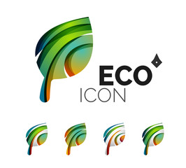 Set of abstract eco leaf icons, business logotype nature