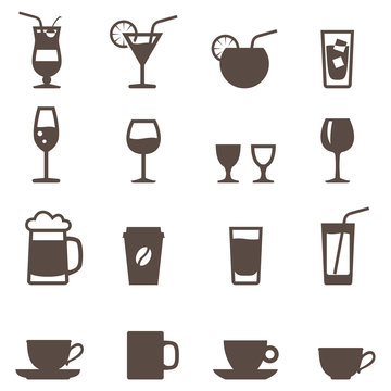 set of icon. Glassware for beverages. Cocktails, glasses and cup.