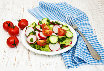 Spring salad with tomato, cucumbers and radish