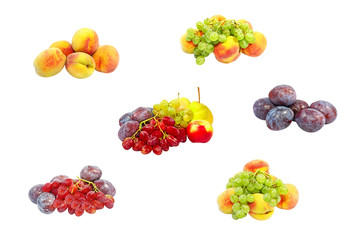 Set of ripe fruits isolated on white.