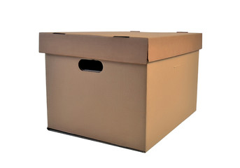 closed cardboard box on a white