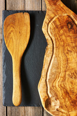 Olive wood cutting board and spatula