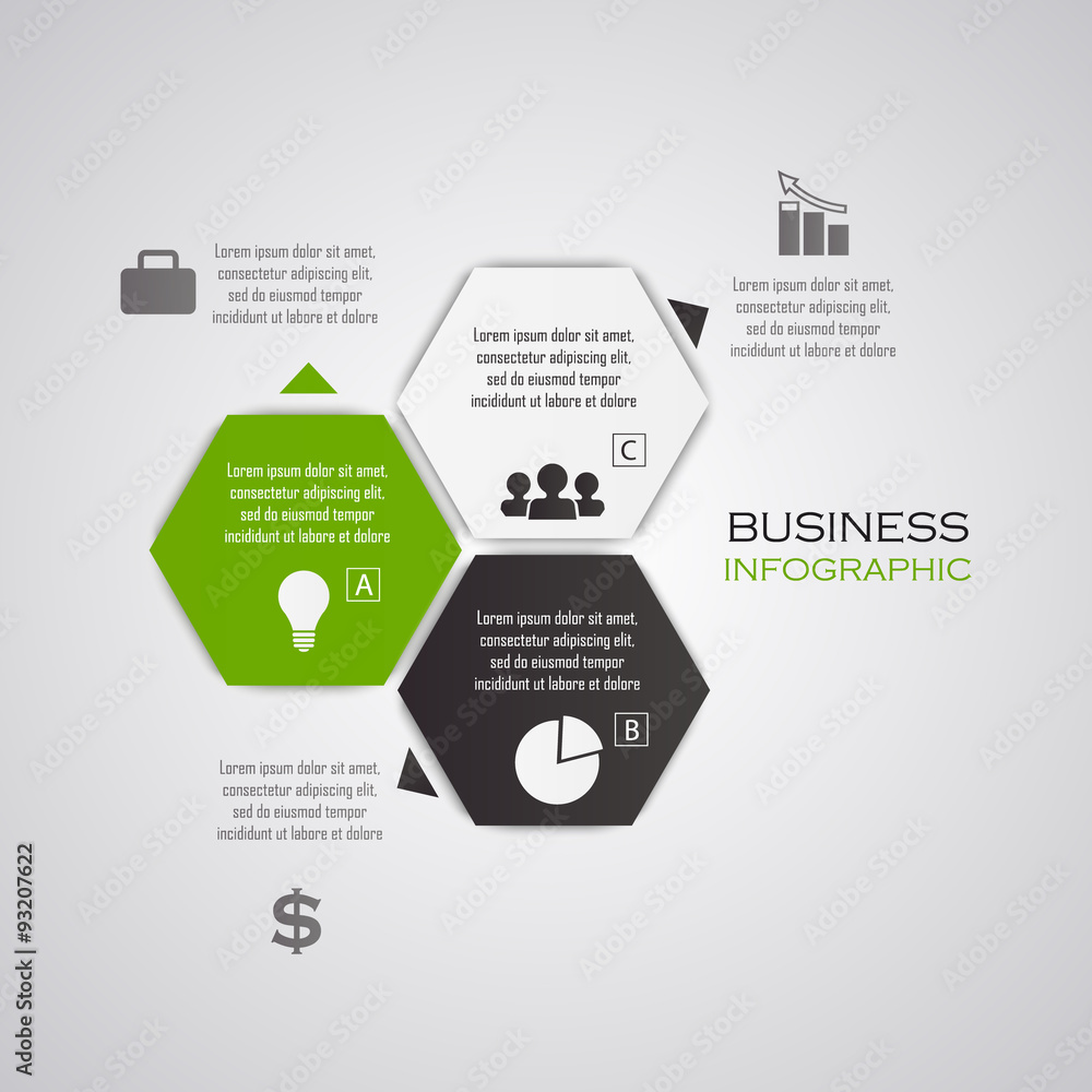 Poster Vector business 3d hexagonal infographic elements.