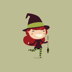 halloween kids. witch girl. vector character