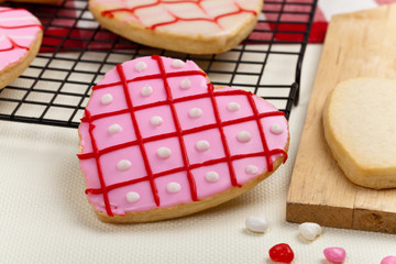 Valentines Day heart shaped cookies. Selective focus.