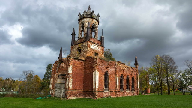 Ruins of ancient Church. time-lapse
