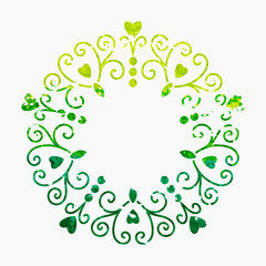 Elegant floral frame with heart elements in grunge style for greeting cards and wedding invitations.