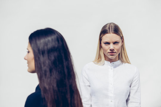 Young women in front of white background