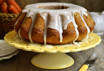Carrot cake with sugar glaze.