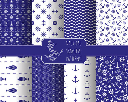 Seamless nautical pattern set