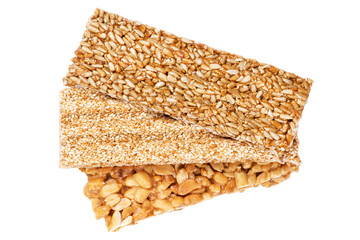 Honey bars with peanuts, sesame seeds and sunflower seeds