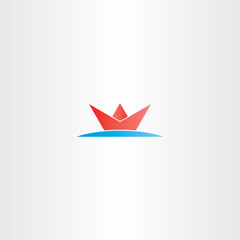 red paper boat in sea water logo