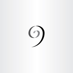 stylized number 9 nine black spiral icon