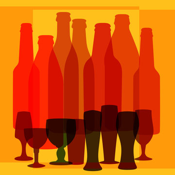 Colorful abstract background with bottles and glasses