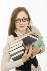 Portrait of a teacher with books and notebooks