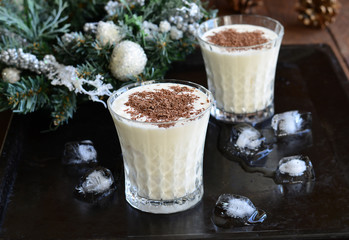 Ice cream cocktail on Christmas background