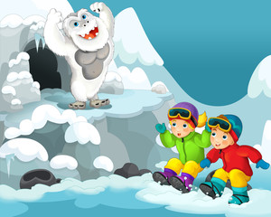 Cartoon alpinists - illustration for the children