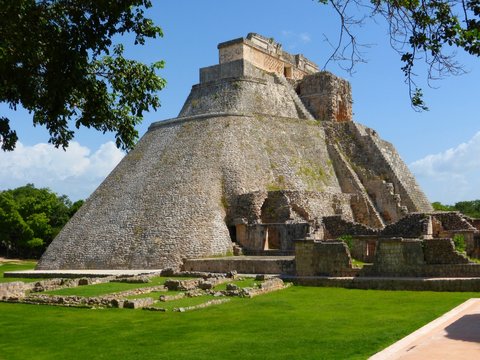 View of the main pyramid at Uxmal in Mexico