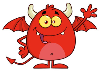 Happy Red Devil Cartoon Character Waving