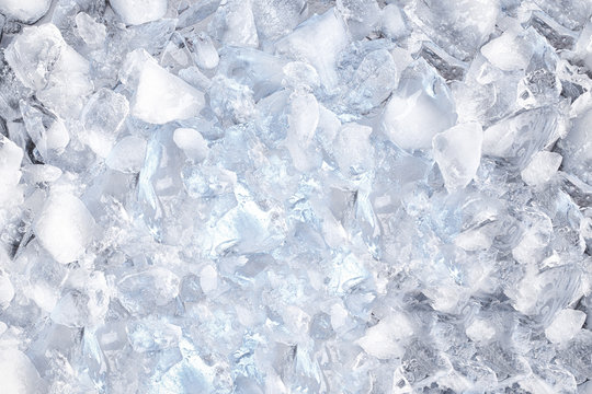 background with ice cubes, top view