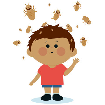 Boy with lice on his head. Vector illustration