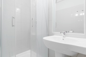 Shower and washbasin in bathroom