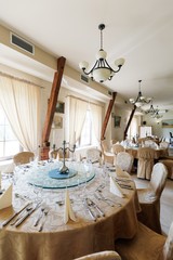 Tableware in hotel dining area