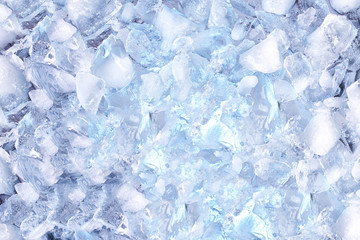 background with ice cubes, top view