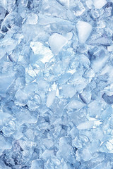 background with ice cubes, top view