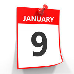 9 january calendar sheet with red pin.