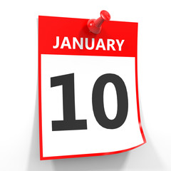 Fototapeta premium 10 january calendar sheet with red pin.