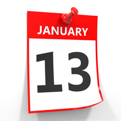 13 january calendar sheet with red pin.