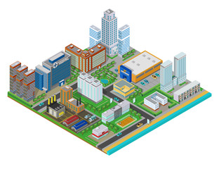 Isometric urban city, real estate background with buildings