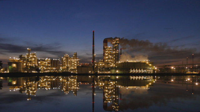 Oil refinery at night