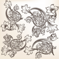 Set of vector calligraphic flourishes and swirls