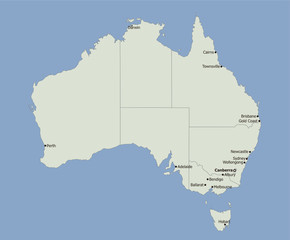 Highly detailed political Australia map, Main Cities 