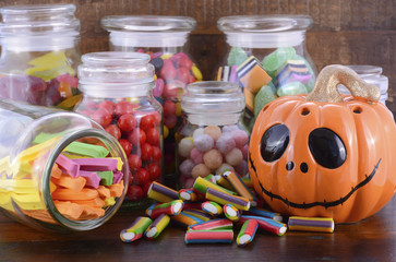 Happy Halloween Candy in Glass Apothecary Jars