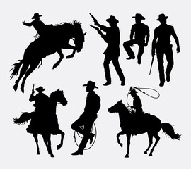 Cowboy activity silhouettes. Good use for symbol, logo, web icon, mascot, or any design you want. Easy to use.