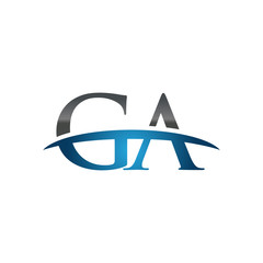 GA initial company swoosh logo blue - obrazy, fototapety, plakaty