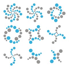 Spiral design elements gray and blue color. Abstract icons set. Vector art. 