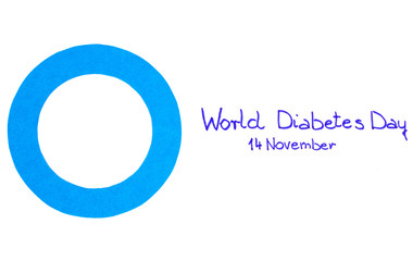 Blue circle of paper on white background, symbol of world diabetes day