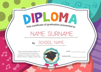 Preschool Kids Diploma certificate background design template