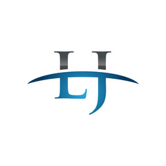 LJ initial company swoosh logo blue