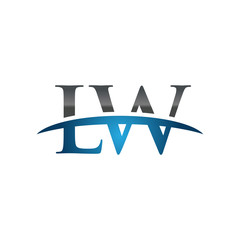 LW initial company swoosh logo blue