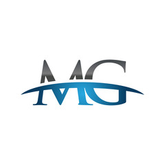 MG initial company swoosh logo blue