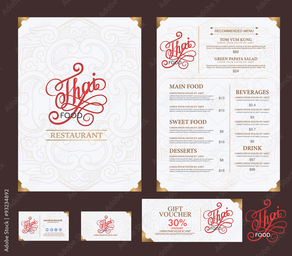 Wall mural vector thai food restaurant menu template..