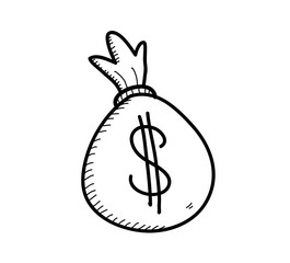 Money Bag Doodle (Dollar), a hand drawn vector doodle illustration of Dollar money bag (editable).