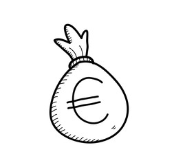 Money Bag Doodle (Euro), a hand drawn vector doodle illustration of Euro money bag (editable).