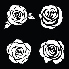 Black silhouette of rose set - 93234878
