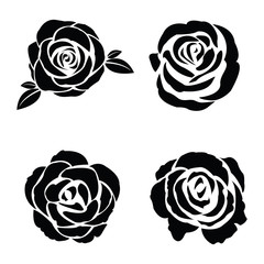 Black silhouette of rose set - obrazy, fototapety, plakaty